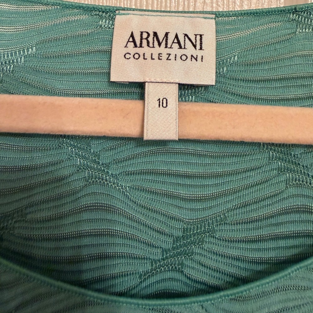 Armani Collezioni Teal Green Wavy Ripple Textured Knit Scoop Neck Top Size 10